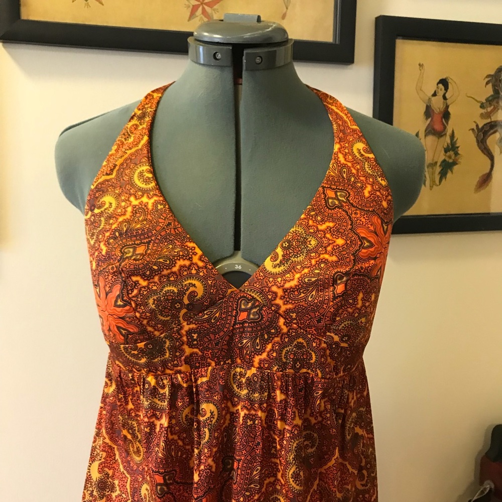 Vintage fiery orange halter dress